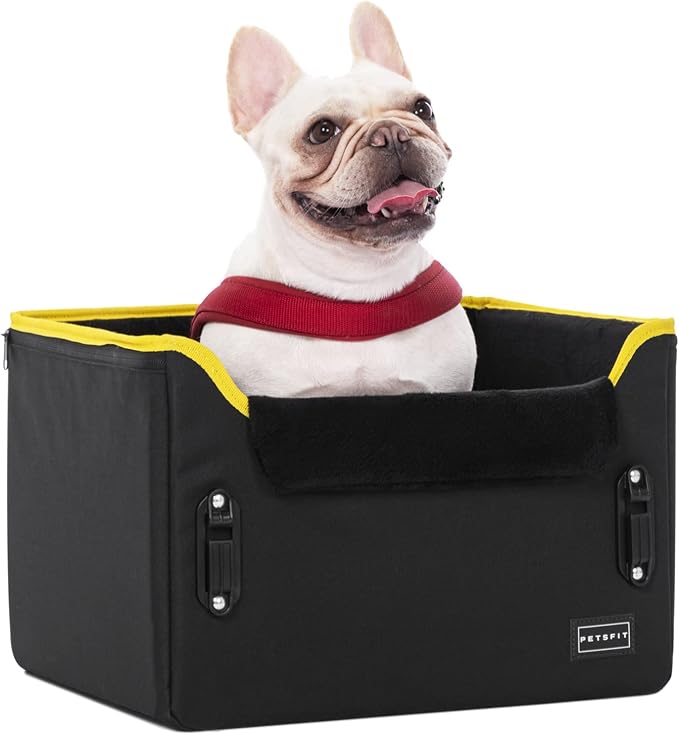 PETSFIT Small Dog Car Seat โ Patented Safety Buckles โ Safety Tether โ Foldable Travel Dog Booster Car Seat Reduces Anxiety & Road Trips โ Stable Frame, Soft Cushion, Fits Front/Back Seat