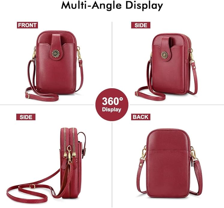 Peacocktion Small Crossbody Bags for Women, Leather RFID Cell Phone Purse, Trendy Travel Crossbody Purses with Zipper