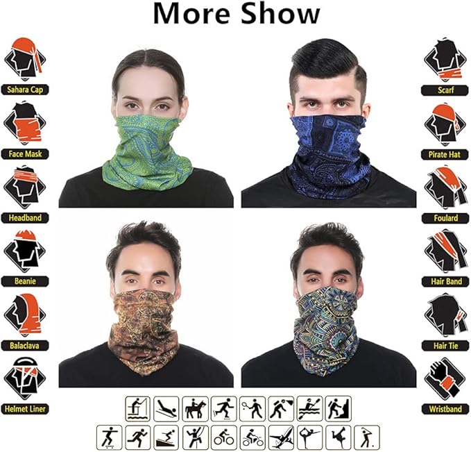 VANCROWN Headband Neck Gaiter Head Wrap Headwear Face Mask Magic Scarf Bandana for Men and Women