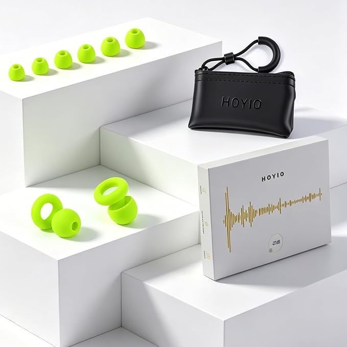 Ear Plugs for Noise Reduction–Super Soft, Reusable Hearing Protection in Flexible Silicone for Sleep, Noise Sensitivity & Flights-8 Ear Tips in XS/S/M/L–27dB Noise Cancelling–Light Green
