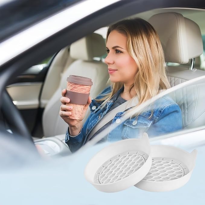 Zpana Bling Car Cup Holder Coaster, 2PCS Crystal Rhinestone Non Slip Waterproof Vehicle Insert Water Bottle Holder Pads, Shockproof Auto Interior Decorative Coasters, Universal Fit (White)