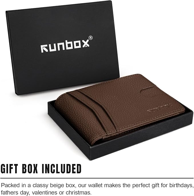 RUNBOX Wallet for Men -Slim Rfid Leather Mens Bifold Novelty Wallets 2 ID Window With Gift Box Men's Accessories | Slim