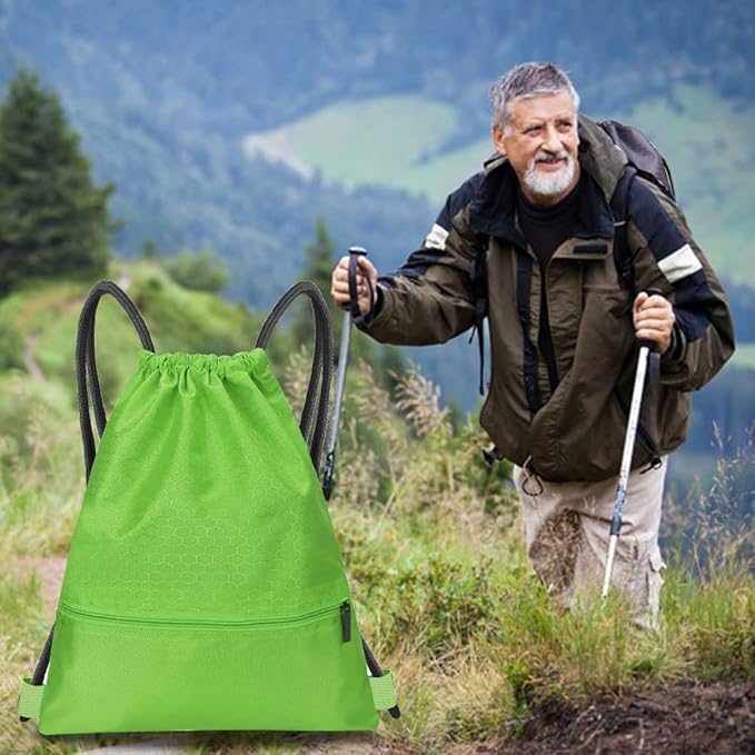 Drawstring Backpack Bag, Waterproof Draw String Back Sack with Zip Pocket, Gym Drawstring Bags Swim Bag for Men Women