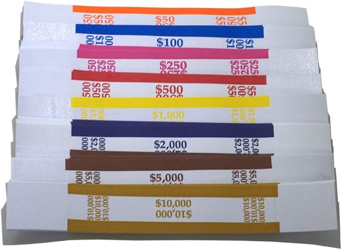 L LIKED Pack of 400 Money Band Bundles Self Sealing Currency Straps for Bill Wrappers (50 of Each - 400 Assorted)