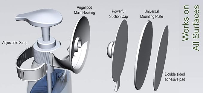 Original AngellPod® Repositionable Wall Mount Hand Sanitiser Pump Bottle Holder for Any Size Bottle. Hand sanitizer, soap, Shampoo, Cream Dispenser Holder. Suction-Cup + Self-Adhesive = NO Tools.