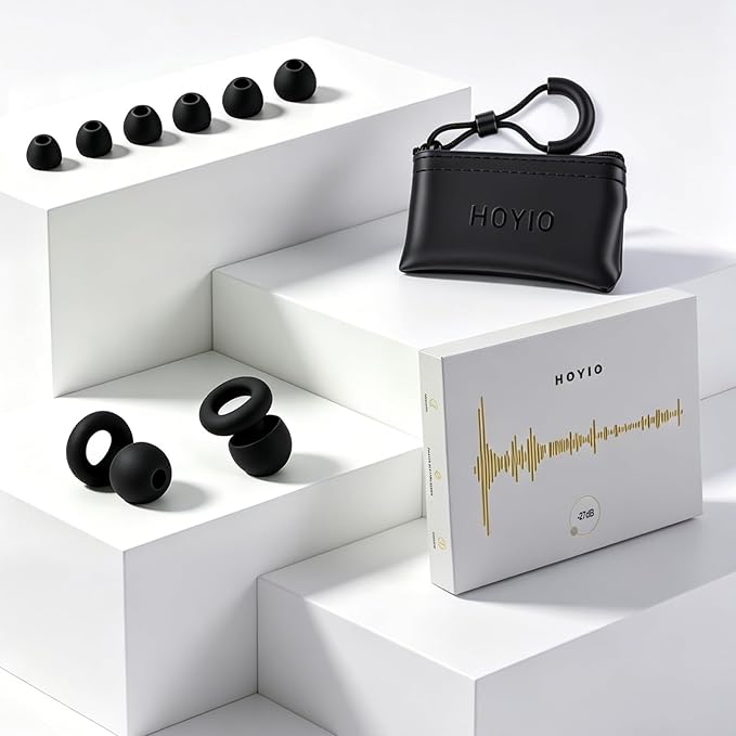 Ear Plugs for Noise Reduction–Super Soft, Reusable Hearing Protection in Flexible Silicone for Sleep, Noise Sensitivity & Flights-8 Ear Tips in XS/S/M/L–27dB Noise Cancelling–Black