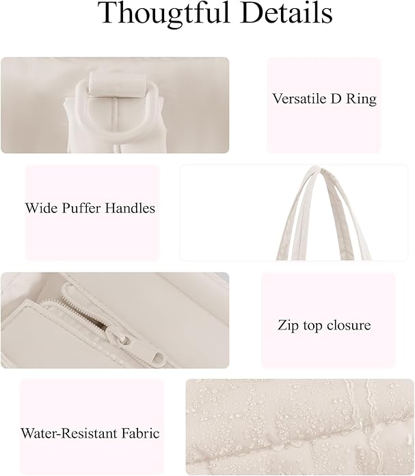 Puffer Tote Bag for Women, Quilted Bow Tote Bag with Cup Holder & 15.6 In Laptop Compartment for Work, Travel, Gym, College