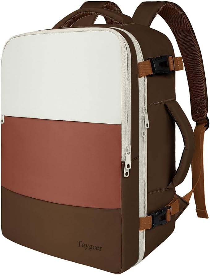 Taygeer Carry On Backpack, 40l Travel Backpack for Women Airline Approved, Cute Underseat Personal Item Travel Bag With Shoe Compartment, Casual Daypack Gifts for Friend Hiking Weekend, Khaki Beige