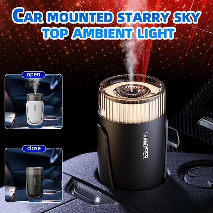 Mini Humidifier with LED Starry Sky Projector, 2 Mist Modes, Silent Operation, USB Powered (black)