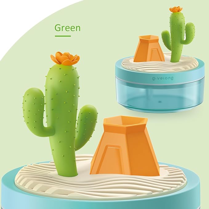 PRATIQUE Mini Portable Desktop Humidifiers for Bedroom,Small Humidifier with Cactus Landscape,Quiet,Cool Mist, Auto Off,7 Colors Night Light,320ml Air Humidifier Home Office Travel (GREEN)