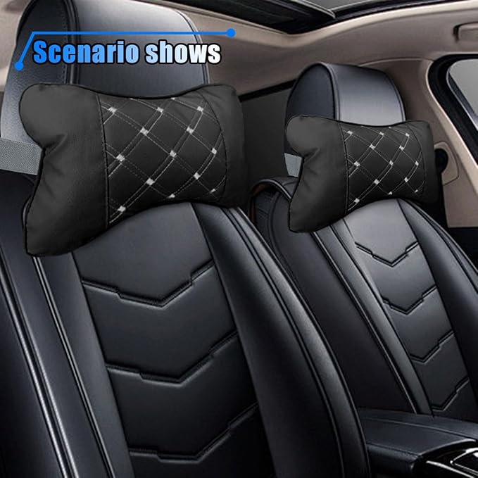 BDZMC 2PCS Car Neck Pillow, Breathable Car Head Neck Rest Cushion, Soft Pillow for Relieving Stiffness, Comfort Car Seat Neck Support Pillow (Black/White)