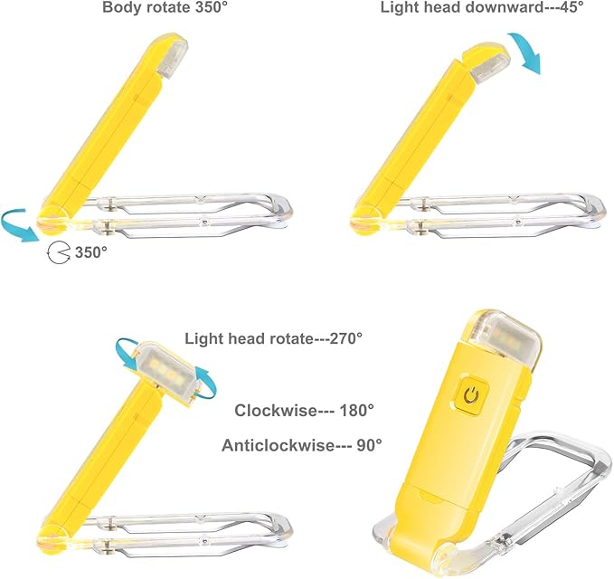 HONWELL Rechargeable Book Light, Clip On LED Reading Lights for Kids Reading in Bed, 3 Brightness Levels Dimmable Bookmark Light for Eye-Protection, Portable Reading Lamp for Bookworms, Travel(Yellow)