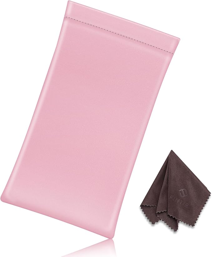 FINTIE Soft Eyeglasses Case with Cleaning Cloth, Portable Squeeze Top Vegan Leather Glasses Pouch, Sunglasses Eyewear Bag