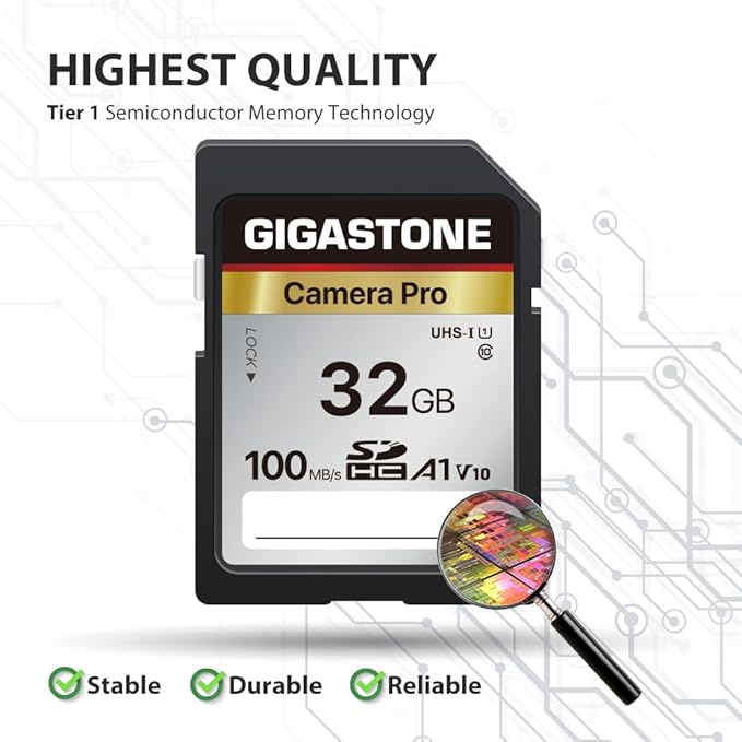 【5-Years Data Recovery】 GIGASTONE 32GB SD Card, Camera Pro, UHS-I A1 V10 SDHC Memory Card Compatible with SPYPOINT TACTACAM Trail Camera, with 1 Mini Case