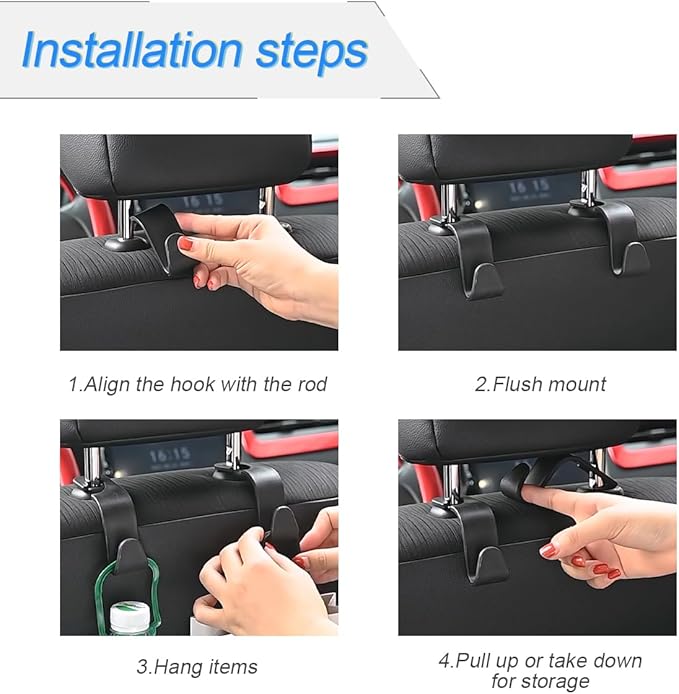 4PCS Car Seat Headrest Hooks, Auto Back Seat Hanger Holder, Durable Stylish Vehicle Organizer Universal Car Interior Accessories, Storage Hooks for Purses, Bags, Clothes (Carbon Fiber/Grey)