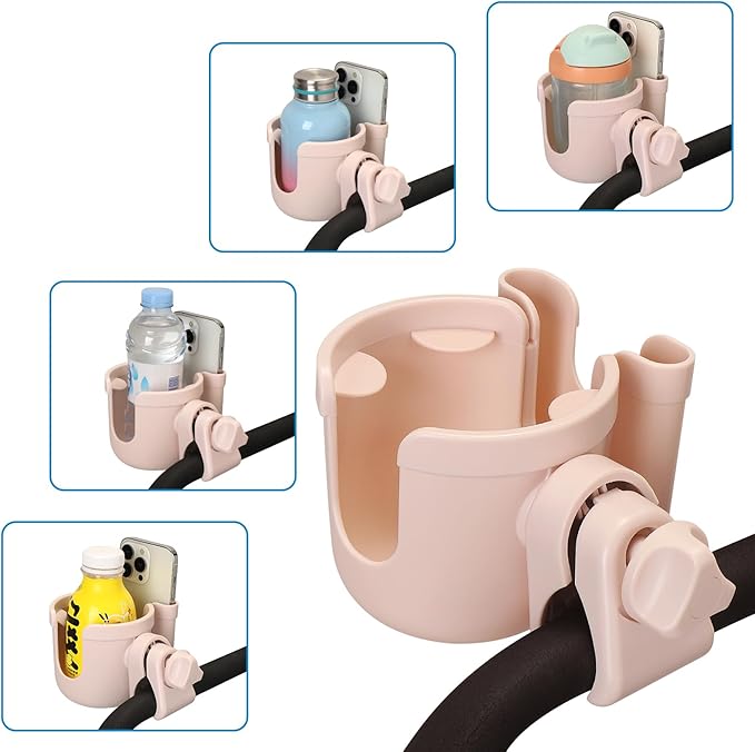 Accmor Stroller Cup Holder with Phone Holder, Bike Cup Holder, Universal Cup Holder for Uppababy Nuna Doona Strollers, 2-in-1 Cup Holder for Walker, Wheelchair, Scooter