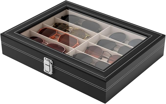 NEWLOOP 10/30 Slots Sunglass Organizer for Multiple Pairs of Eyeglass See-through Display Case Storage Box for Women Men