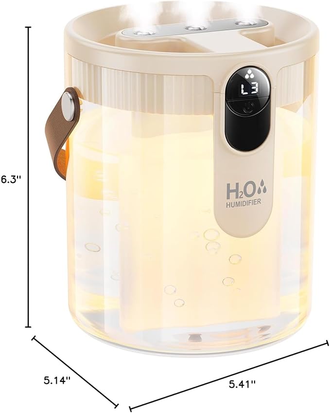 KIMMOO Rechargeable Portable Top Fill Humidifier, Smart Humidifiers for Bedroom, Night Light, 1.4L Cool Mist Humidifier for Office Home Plant Baby, 3-Speed Mist Control, Quiet, Auto Shut-Off (Beige)