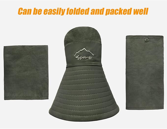 Fishing Hat for Men & Women, Outdoor UV Sun Protection Wide Brim Hat with Face Cover & Neck Flap
