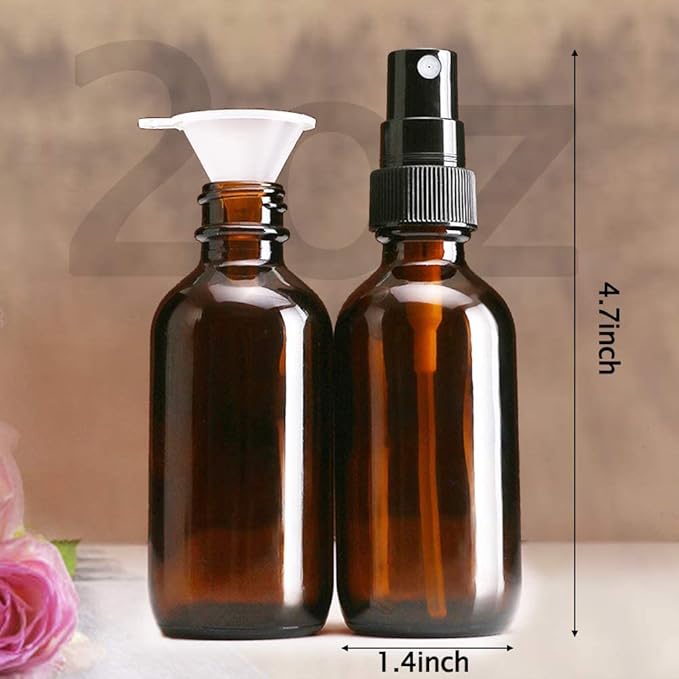 Wedama Spray Bottle, 2 oz Fine Mist Glass Spray Bottle, Little Refillable Liquid Containers for Watering Flowers Cleaning (24 Pack, Amber)