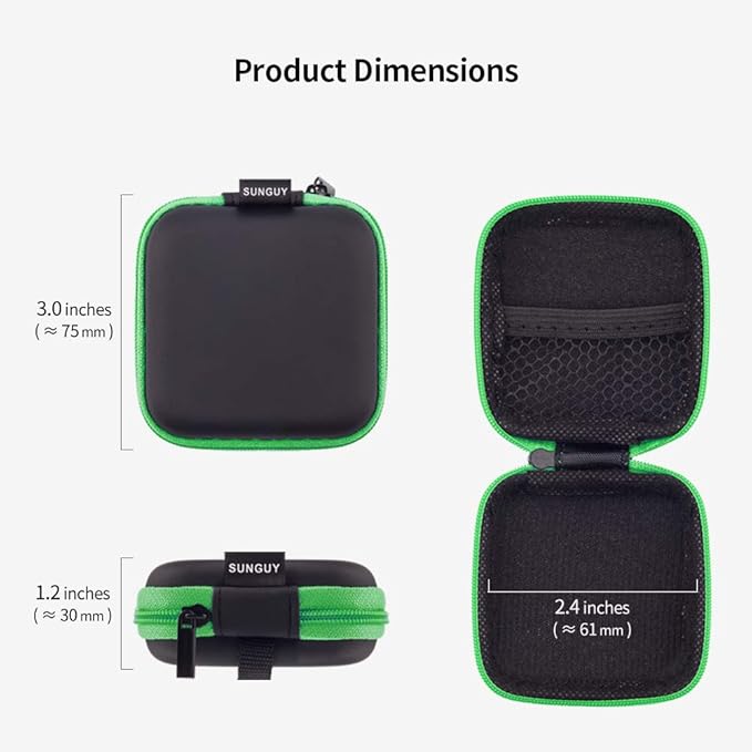 Sunguy 2-Pack Earbuds Case, Portable Small Earbud Carrying Case Storage Bag with Carabiner Clip for Earphones, Earpieces, SD Memory Card, Camera Chips - Green+Purple