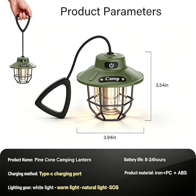 Camping Lantern Rechargeable, Camping Lantern 1200LM 3 Brightness, Adjustable Brightness, Portable LED Camping Tent Light, Rustic Lantern Decor, Camping Tent Lamp, Camping Essentials for Home(2 Pack)