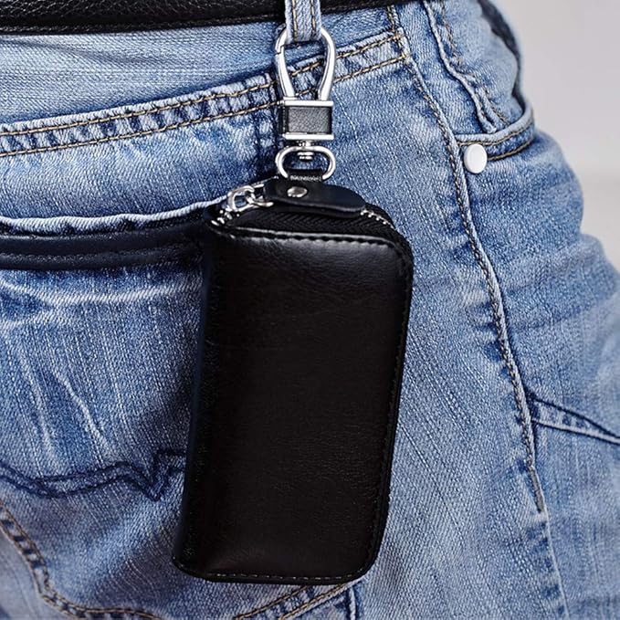Genuine Leather Key Holder Bag with 2 Card Slot & 6 Hooks & 1 Access Card,Key Case Car Key Holder Wallet for Men Women