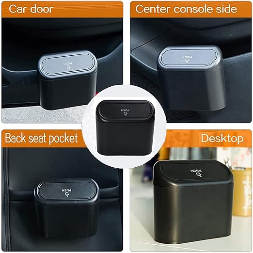 Car Trash Can with Lid, Mini Universal Vehicle Mini Leakproof Garbage Can Bin with 30pcs Trash Bags,Waterproof Car Bin for Front Back Seat Accessories for Auto Office Home(Black)