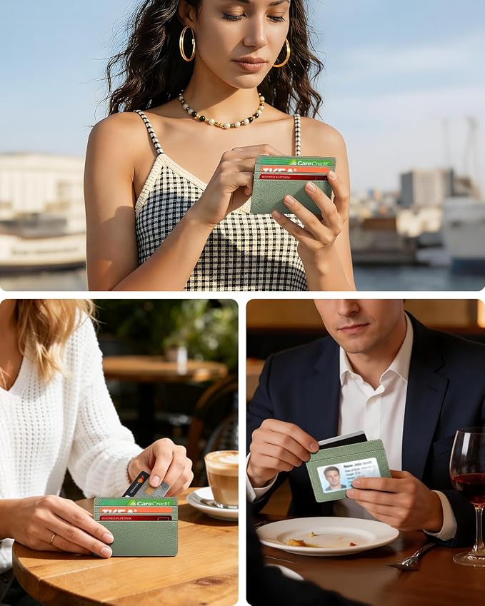 FINTIE Slim Minimalist Front Pocket Wallet, RFID Blocking Credit Card Holder Card Cases with ID Window for Men Women, Sage Green
