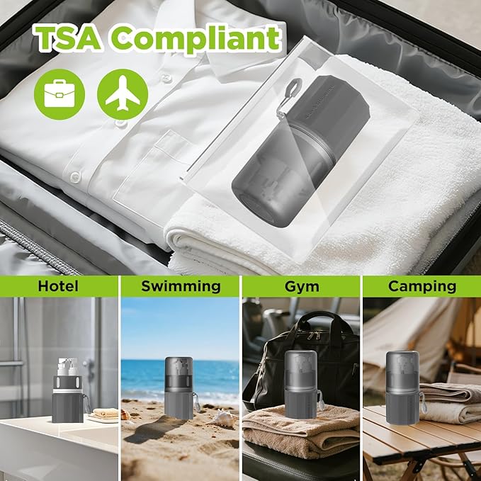 4 in 1 Travel Toiletry Containers,TSA Approved Refillable Travel Size Toiletries Bottles Set with Suction Cup for Smooth Walls - for Shampoo,Conditioner,Body Wash,Lotion.(Grey)