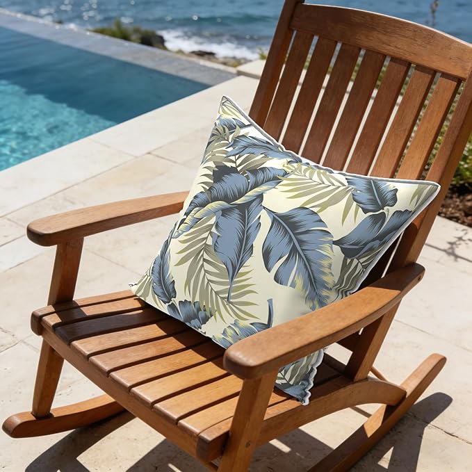 LVTXIII Set of 2 Patio Throw Pillows Waterproof 20"x20" Fade Resistant Outdoor Throw Pillows with Inserts, Fluffy Decorative Garden Toss Pillow Cushions for Home Patio Coach Sofa Use, Lush Palm Blue