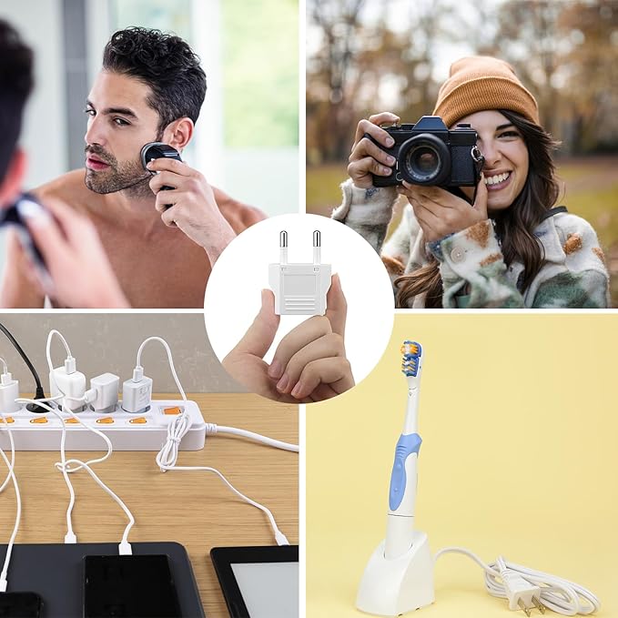 10 Pack US to Europe Plug Adapter, 220V to 110V Type C European Travel Adapter, American to European Plug Adapter for Spain Germany France Italy Israel, White