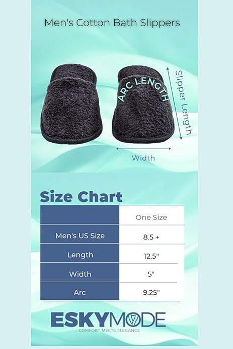 ESKYMODE Men's Cotton Bath Slippers, Terry Cloth Travel Hotel Slippers for Men