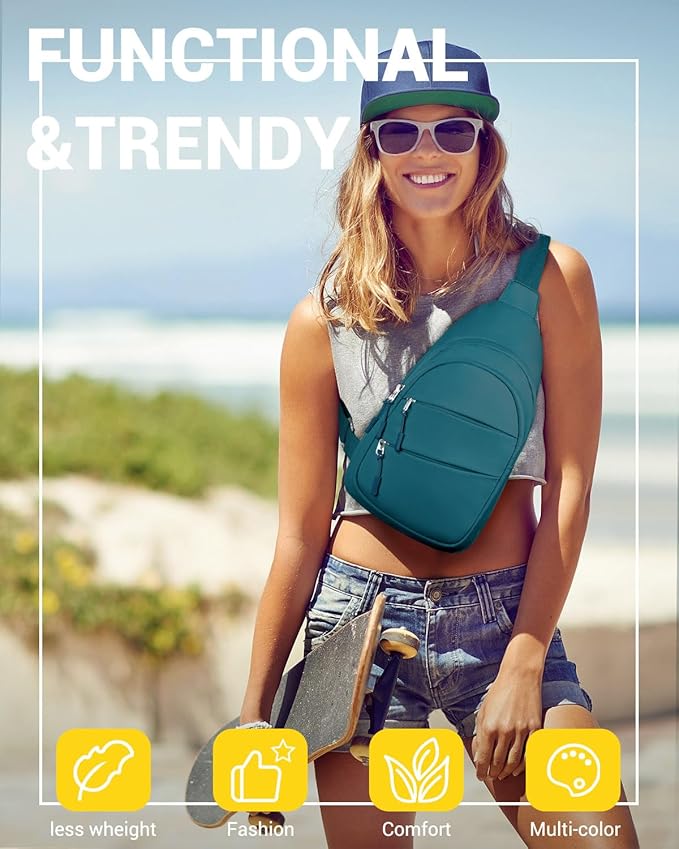 Tuwubi Crossbody Bags for Women, Sling Bag for Men, Small Hiking Backpack Anti Theft Lightweight for Outdoors Travel (M, Teal Blue)