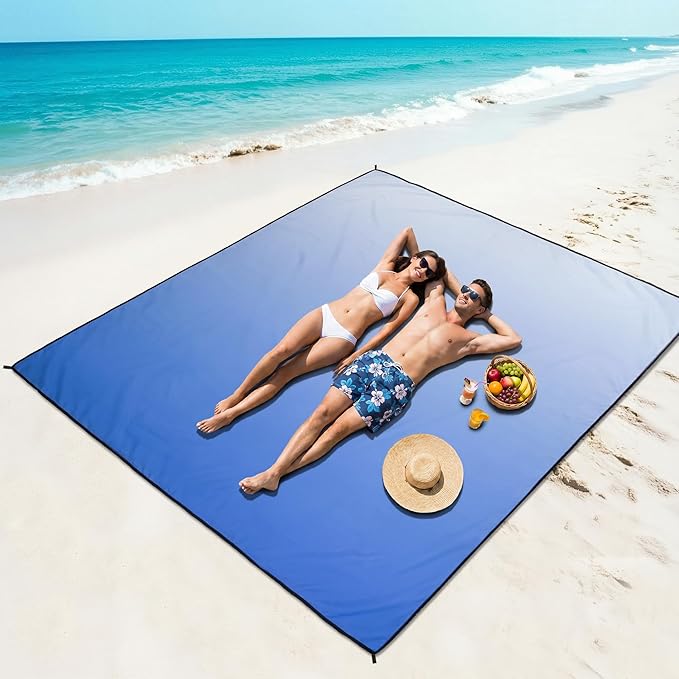 WIWIGO Beach Blanket Waterproof Sandproof Beach Mat 79" X 83"/10'x9'for 2-8 Adults Quick Drying Outdoor Picnic Mat Beach Accessories for Travel, Camping, Hiking