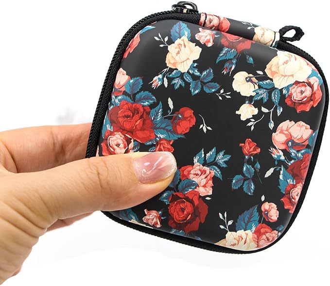 Earbud Case,Headphone Organizer Earbud Storage Bag, Hard EVA Shockproof Cover Carrying Case with Carabiner Clip Compatible with AirPods 4 AirPods Pro 2nd /3/2/1 Bose Galaxy (Vintage Rose)
