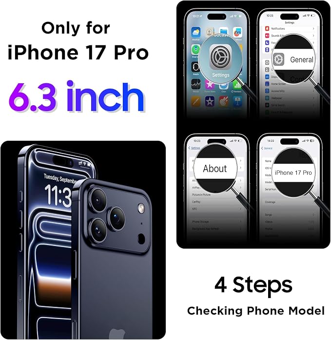 Compatible with iPhone 17 Pro Case,Waterproof Built-in Screen & Camera Protector IP68 Underwater Full Body 17FT Military Dropproof Shockproof Phone Case 6.3"-Black/Clear