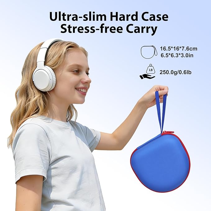 Headphone Headset Case for JLab JBuds Lux ANC/Beats/JBL/TOZO/BERIBES/Picun/KVIDIO Noise Cancelling Over-Ear Foldable Headphone, Blue+Red Edge (Case Only)