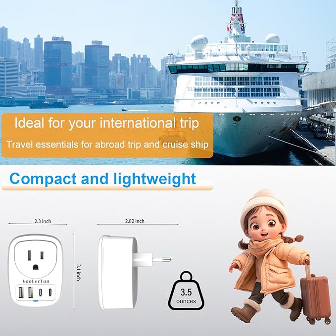 European Plug Adapter Type C International Power Adaptor Travel Cruise Essentials with USB Outlet 2 Pack, European to US Plug Adapter Converter Charger Block Multiple Ports