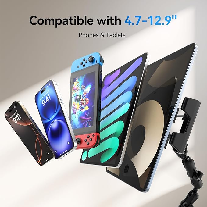 OHLPRO Heavy Duty Drill Base Tablet Mount for Car & Truck Dashboard Holder with 360 Adjustable 3-Stage Arm for 5-13" iPads Tablets & Phones Kindle, Mounting for Commercial Vehicles Boat Wall Desk