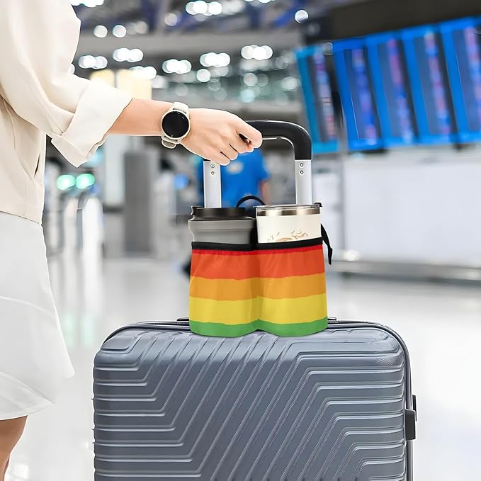 Luggage Cup Holder for Suitcases Free Hands Suitcase Cup Holder Travel Luggage Drink Holder Portable Luggage Cup Caddy Bag Carrier with Handle Vibrant Colorful Stripes