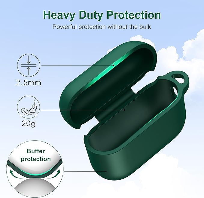 R-fun for AirPods Pro 3 Case (2025), Soft Silicone Protective Case Cover Compatible with Apple AirPods Pro 3rd Generation (USB-C Cable) for Women Men with Cleaning Kit and Keychain, Black Green