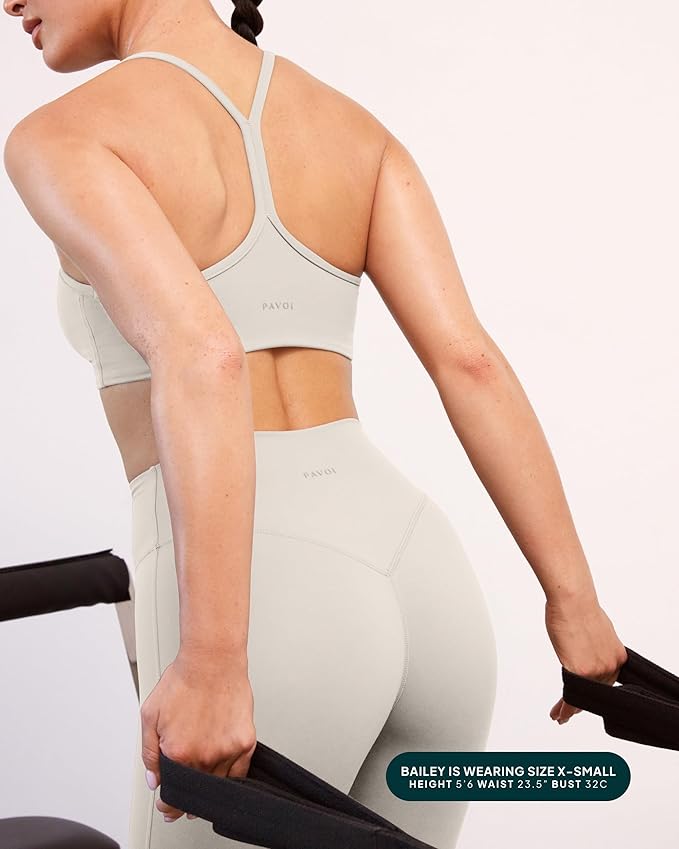 PAVOI ACTIVE Yoga Racerback Bras for Women - Buttery Soft Low Support Scoop Neck Y-Back Thin Strap Sports Bra - FlexFlow
