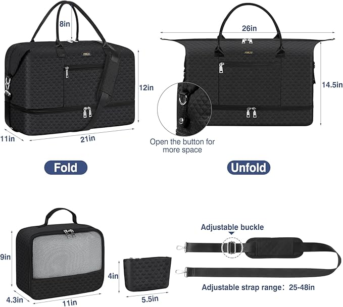 ITIEZY Weekender Overnight Bag for Women - Large Travel Duffel Bag with Shoe Compartment, Gym Duffel Bag Hospital Bag Carry On Tote Bags for Airplanes with Crossbody Bag Toiletry Bag 3Pcs Set