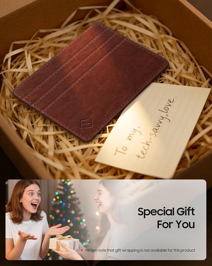 FINTIE Slim Minimalist Front Pocket Wallet, RFID Blocking Credit Card Holder Card Cases with ID Window for Men Women, Vintage Brown