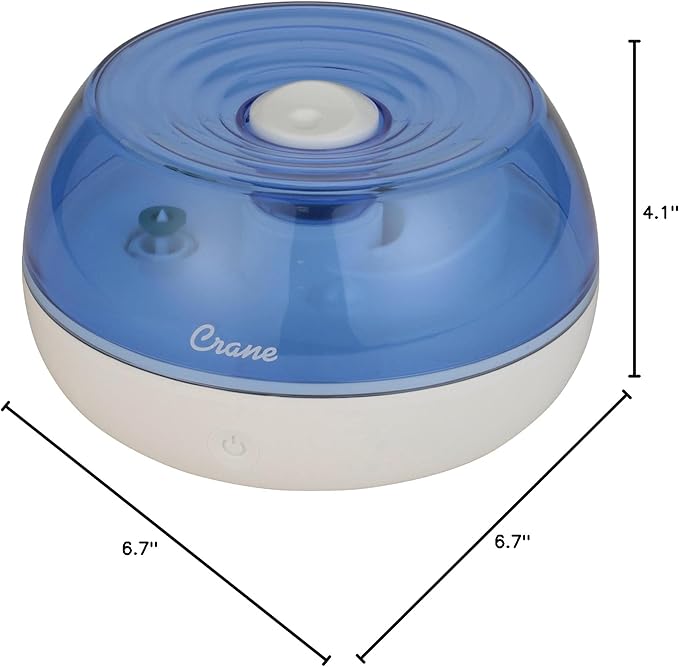 Crane Personal Ultrasonic Cool Mist Humidifier, for Home Bedroom Hotels Travel and Office, 0.2 Gallon, Filter Free, Blue and White (Pack of 4)