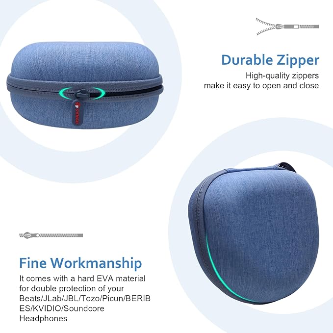Headphone Headset Case Compatible with JLab JBuds Lux ANC/Beats/JBL/TOZO/BERIBES/Picun/KVIDIO Noise Cancelling Over-Ear Foldable Headphone, Blue
