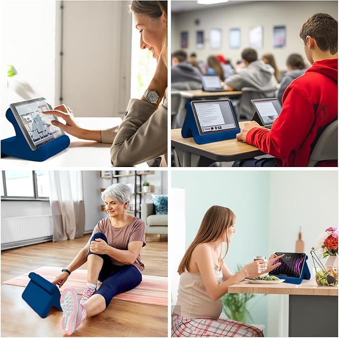 Universal Multi-Angle Tablet Stand Holder-Soft Pad Stand with black phone holder for Lap,Knee,Sofa and Bed,Compatible with iPad Pro 9.7,10.5,12.9 Air Mini 4 3,Kindle,Galaxy Tab,E-Reader (Navy Blue)