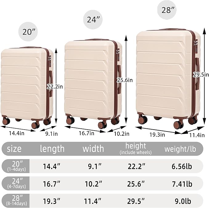 Luggages Sets 3 Piece ABS Hardside Luggage Sets Spinner Wheels Suitcase with Lock