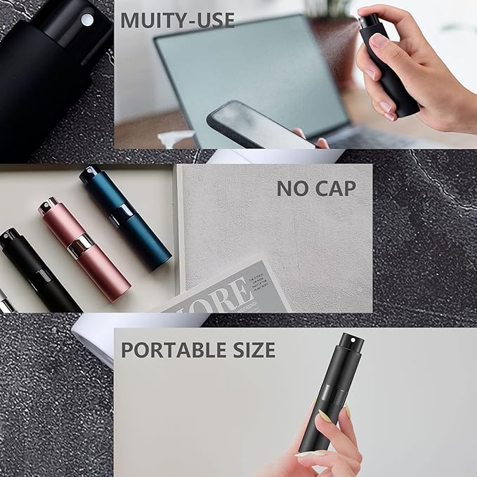 Lil Ray 8ml Portable Mini Perfume Atomizer(4 PCS),Refillable Empty Small Spray Bottle for Travel, Twist Type Pocket Cologne Sprayer (Silver)